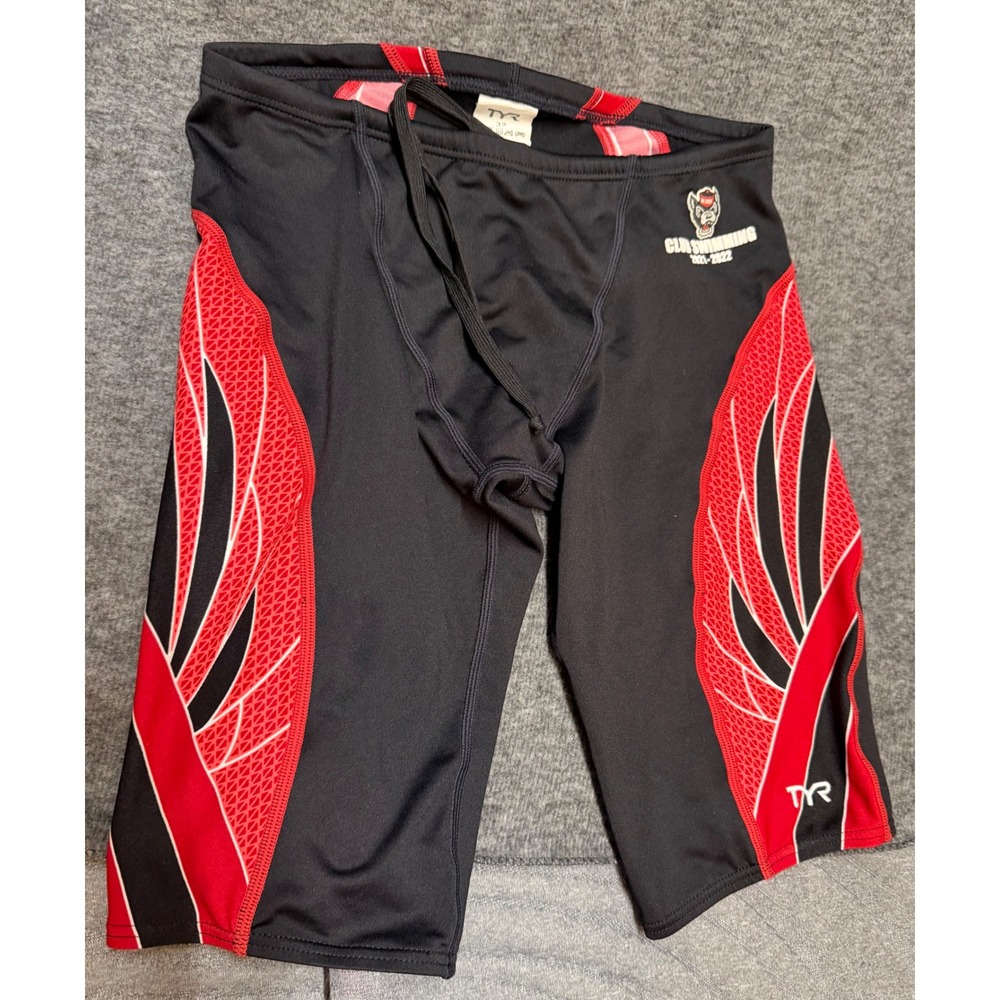 TYR Mens NC State Club Swimming Jammer Swim Trunks Black Red Size 32